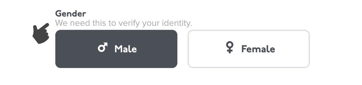 Help text above gender selector
